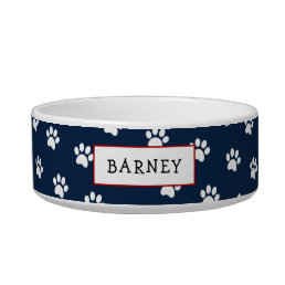 Cute Navy blue  and white paw print  pet  bowl
