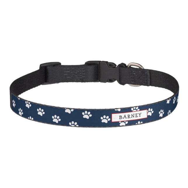 Cute Navy blue  and white paw print  Pet Collar (Front)