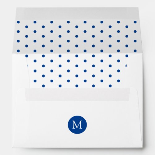 Cute Navy Blue and White Polka Dot Monogram Envelope