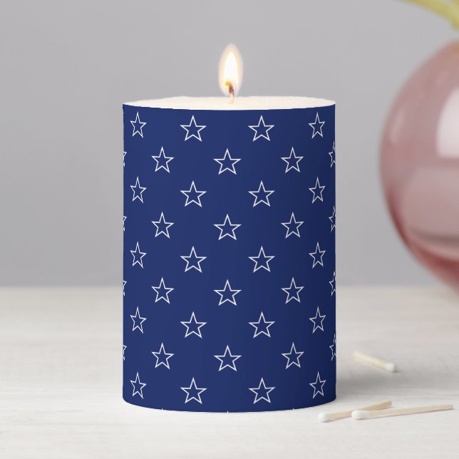 Cute navy blue and white stars patriotic modern pillar candle (In Situ)