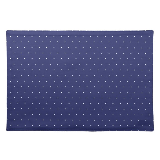 Cute navy blue and white tiny polka dots pattern cloth placemat (Front)