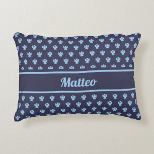 Cute navy blue angel pattern personalized name accent pillow