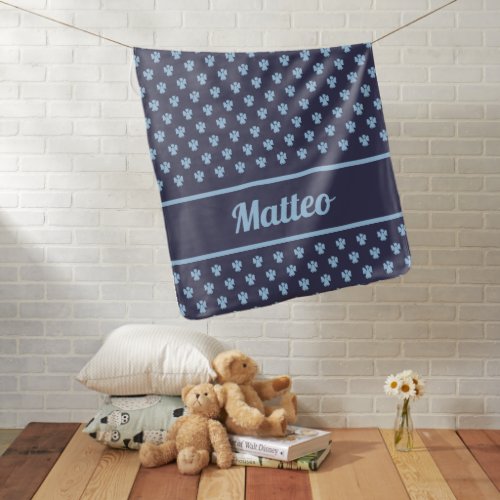 Cute navy blue angel pattern personalized name  baby blanket