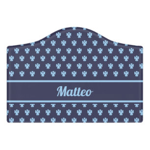 Cute navy blue angel pattern personalized name door sign