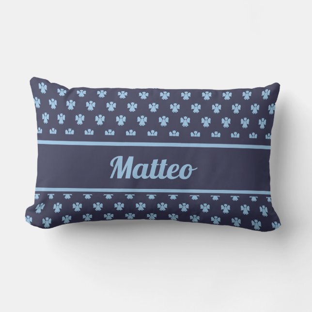 Cute navy blue angel pattern personalized name lumbar pillow (Front)