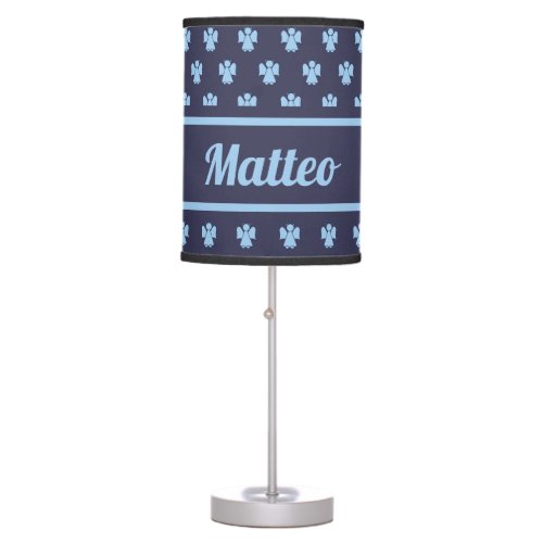Cute navy blue angel pattern personalized name table lamp
