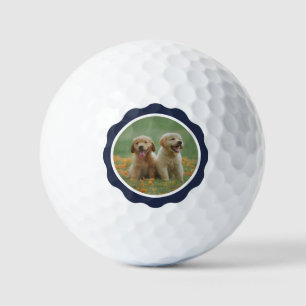 Cute Navy Blue Badge Puppy Dog Photo Golf Balls