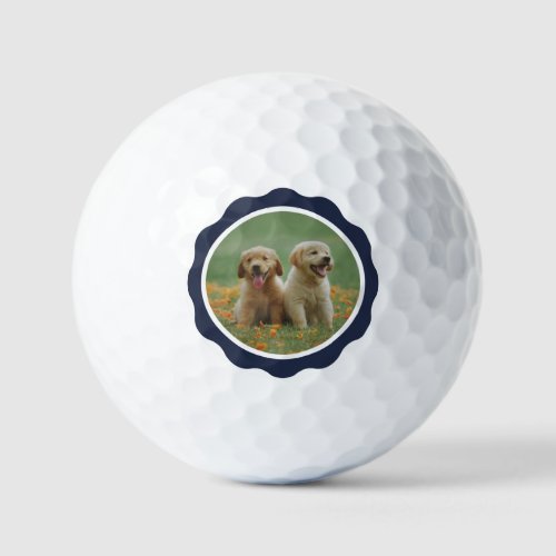 Cute Navy Blue Badge Puppy Dog Photo Golf Balls