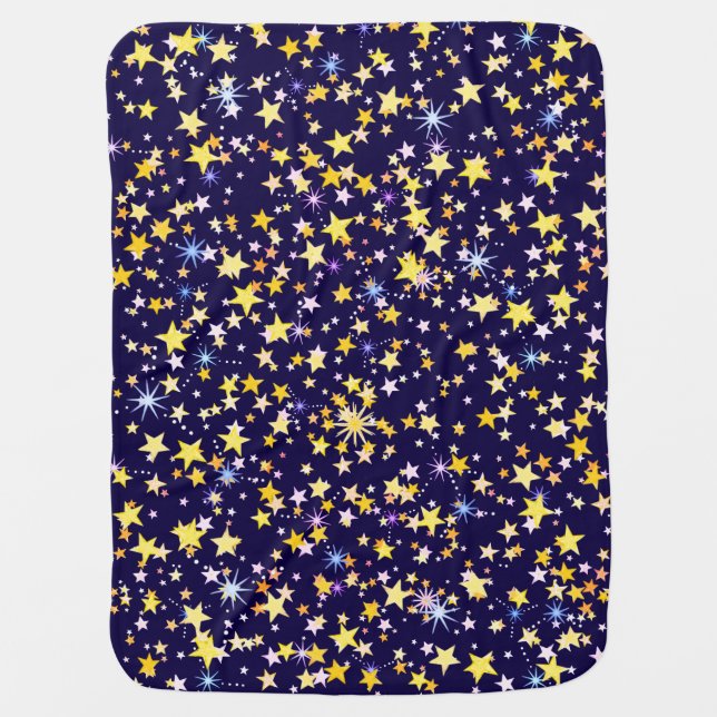   Cute Navy Blue Celestial Pattern Fun Lovely Star Baby Blanket (Front)