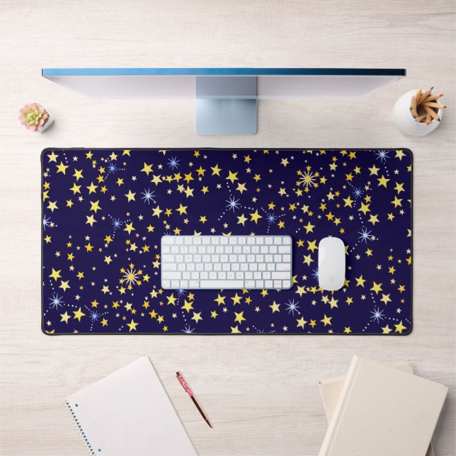   Cute Navy Blue Celestial Pattern Fun Lovely Star Desk Mat (Office 1)