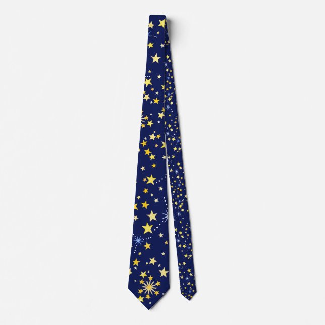   Cute Navy Blue Celestial Pattern Fun Lovely Star Neck Tie (Front)