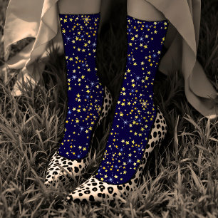Cute Navy Blue Celestial Pattern Fun Lovely Star Socks