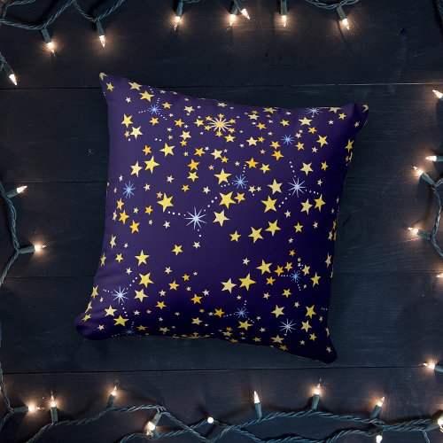   Cute Navy Blue Celestial Pattern Fun Lovely Star Throw Pillow