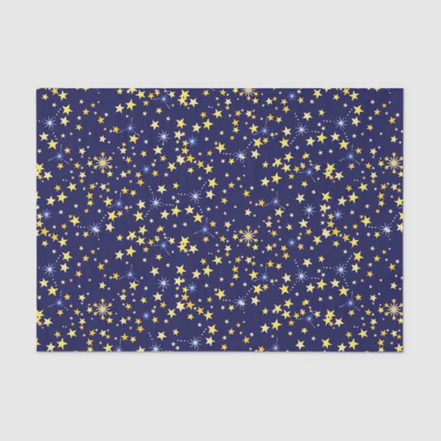   Cute Navy Blue Celestial Pattern Fun Lovely Star Tissue Paper (Front)