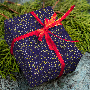 Cute Navy Blue Celestial Pattern Fun Lovely Star Wrapping Paper