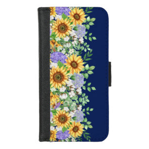 Cute Navy Blue Chic Country Wildflowers iPhone 8/7 Wallet Case