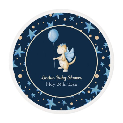 Cute Navy Blue Dragon Theme Personalized Edible Frosting Rounds