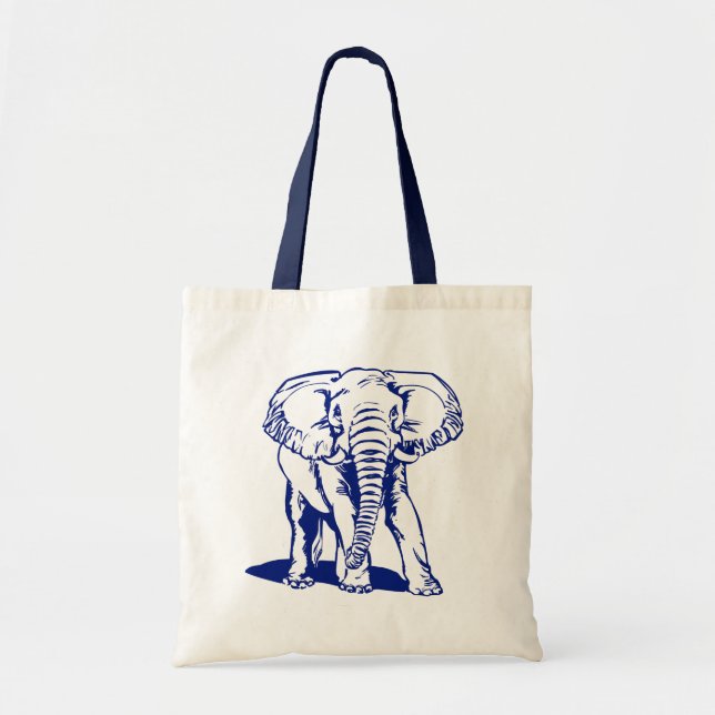 Cute Navy Blue Elephant Line Drawing Tote Bag (Front)
