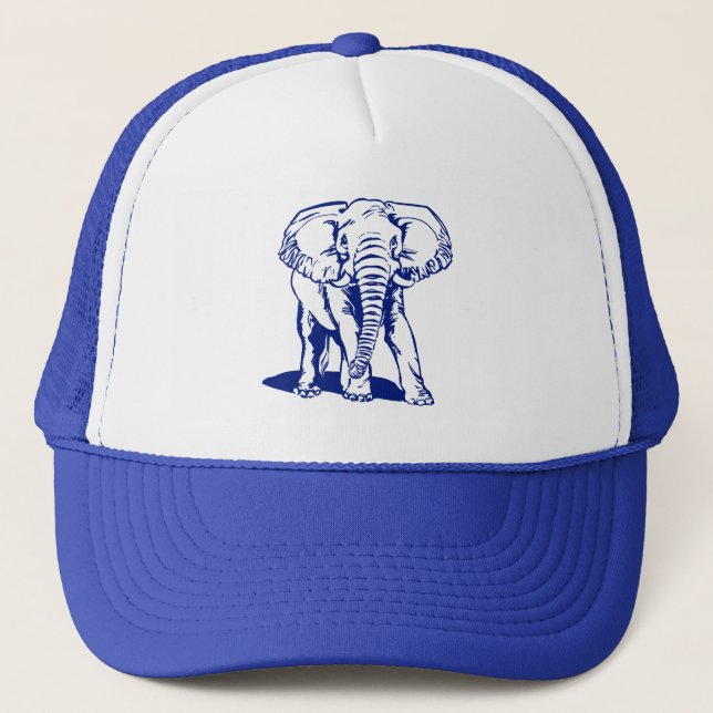 Cute Navy Blue Elephant Line Drawing Trucker Hat (Front)