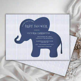 Cute Navy Blue Elephant Stripe Baby Shower  Invitation