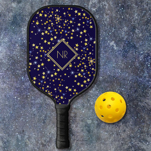 Cute Navy Blue Galaxy Stars Celestial Customizable Pickleball Paddle