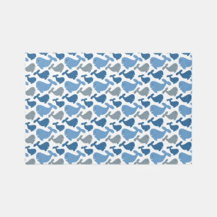 Cute Navy Blue Gray Whale Pattern Kids Rug