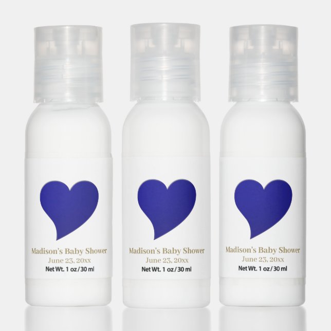Cute navy blue heart baby boy shower party favors hand lotion (Set)