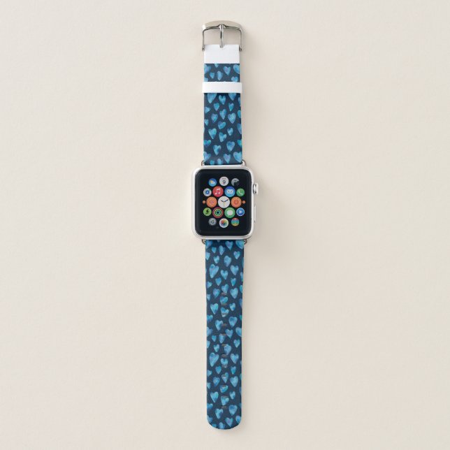 Cute Navy Blue Heart, white, Apple Watch Strap (Front)