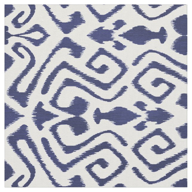Cute navy blue ikat tribal patterns fabric (Close Up)