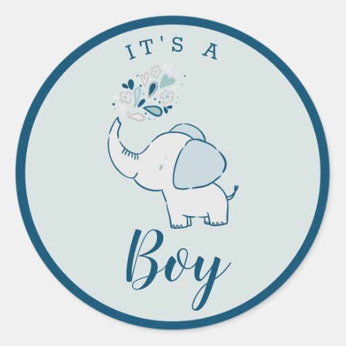 Cute Navy Blue  Mint Elephant Its a Boy Favor Classic Round Sticker