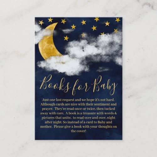 Cute Navy Blue Moon Stars Books for Baby Shower Enclosure Card