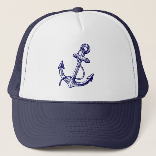 Cute Navy Blue Nautical Boat Anchor 3 Trucker Hat
