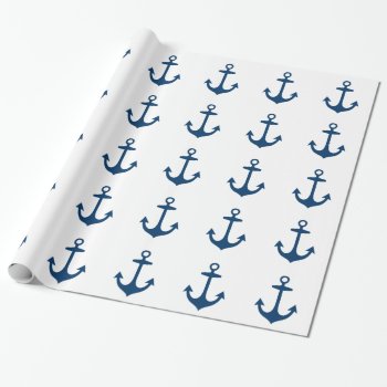 Cute Navy Blue Nautical Inspired Wrapping Paper by ArtsofLove at Zazzle