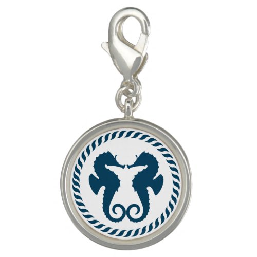 Cute  Navy Blue Nautical Pair Of Sea Horses Charm