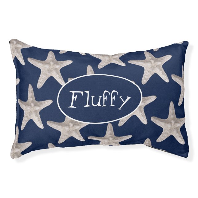 Cute Navy Blue Nautical Starfish Customized Dog Pet Bed (Front)