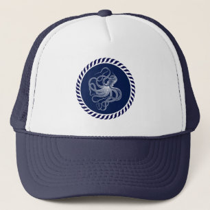 Cute Navy Blue & Nautical White Octopus Trucker Hat