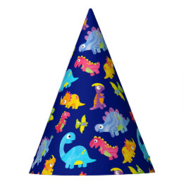 Cute Navy Blue Pattern Dinosaur Birthday Party Hat