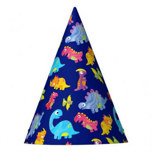 Cute Navy Blue Pattern Dinosaur Birthday Party Hat