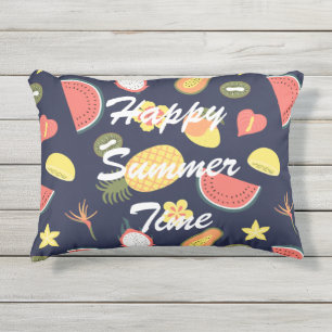 Cute navy blue pattern Happy summer time l text Outdoor Pillow