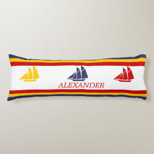Cute Navy Blue Red Yellow Sailboat Stripe nautical Body Pillow