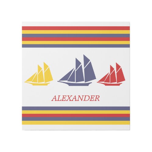 Cute Navy Blue Red Yellow Sailboat Stripe nautical Gallery Wrap