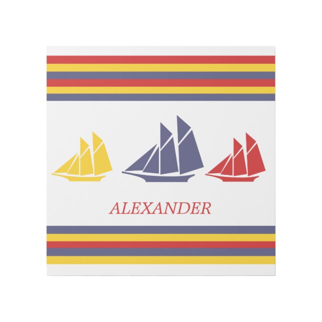 Cute Navy Blue Red Yellow Sailboat Stripe nautical Gallery Wrap (Front)