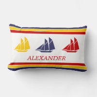 Cute Navy Blue Red Yellow Sailboat Stripe nautical