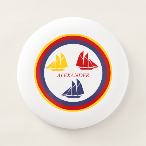 Cute Navy Blue Red Yellow Sailboat Stripe nautical Wham_O Frisbee