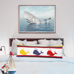 Cute Navy Blue Red Yellow WHALE Striped Body Pillow