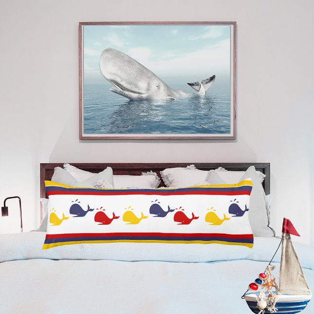 Cute Navy Blue Red Yellow WHALE  Striped nautical Body Pillow (Creator Uploaded)