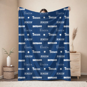 Cute navy blue repeating name personalized fleece blanket