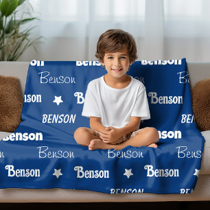 Cute navy blue repeating name personalized fleece blanket