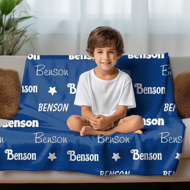 Cute navy blue repeating name personalized  fleece blanket (Creator Uploaded)