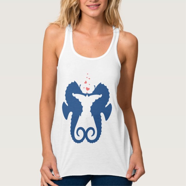 Cute Navy Blue Sea-Horses In Love Tank Top (Front)